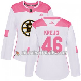Boston Bruins Hockeydrakt David Krejci 46 2017-2018 Hvit Rosa Fashion Adidas Authentic - Dame